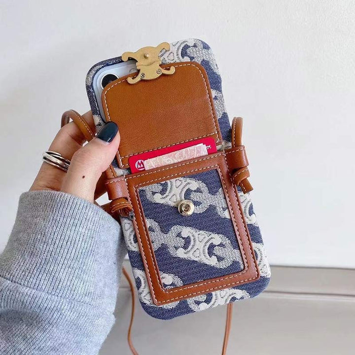 Vintage iPhone Kartenhalter Hülle Handytasche mit Umhängeband