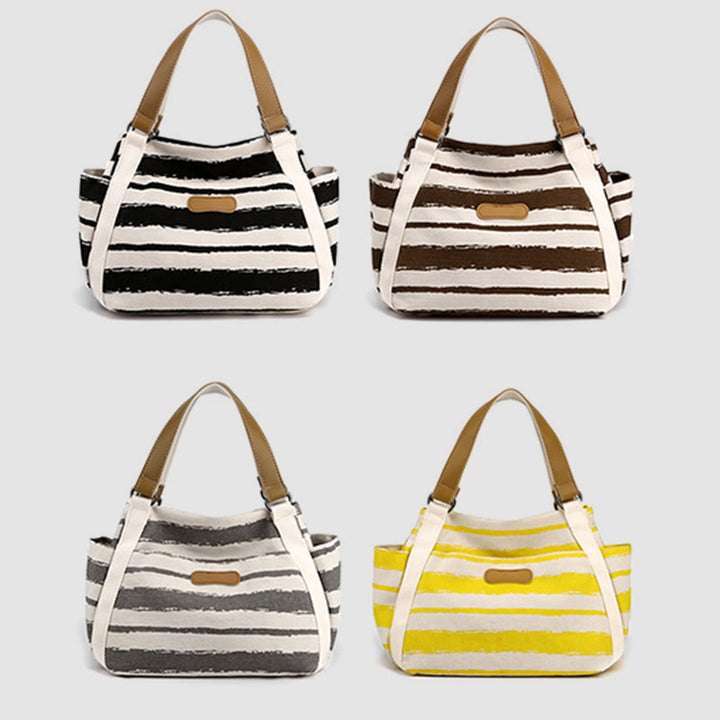 Lässige Einkaufstasche für Damen, gestreifte Canvas-Tasche für den täglichen Gebrauch