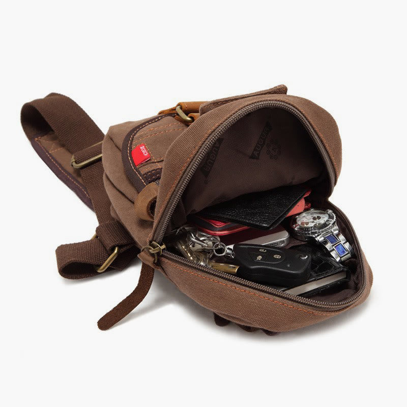 Schultertasche für Männer mit breiten Riemen, tragbarer Freizeit-Tagesrucksack aus Segeltuch