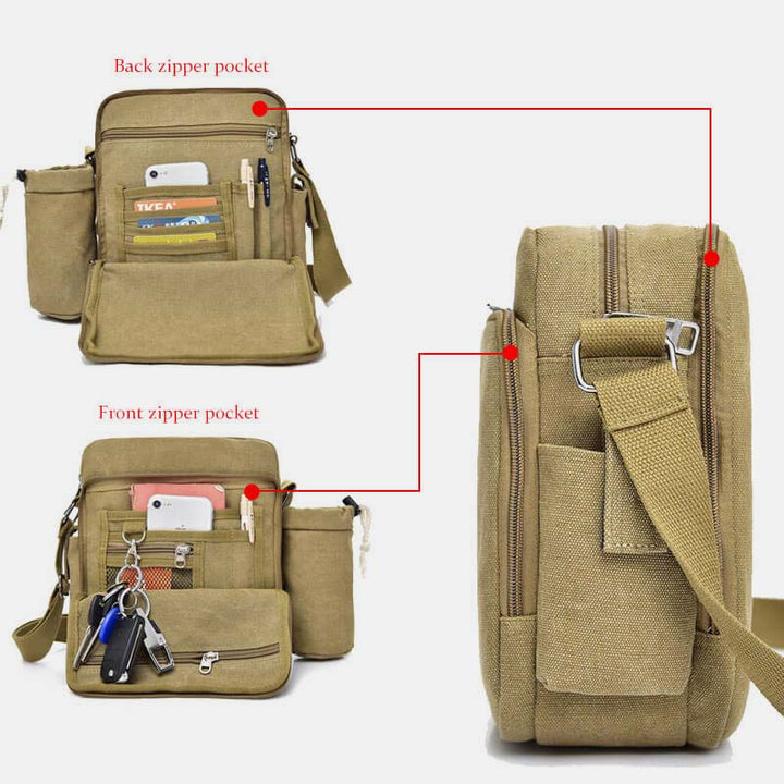 Vintage Canvas Crossbody Tasche für Herren Multifunktionaler Tagesrucksack Schultertasche
