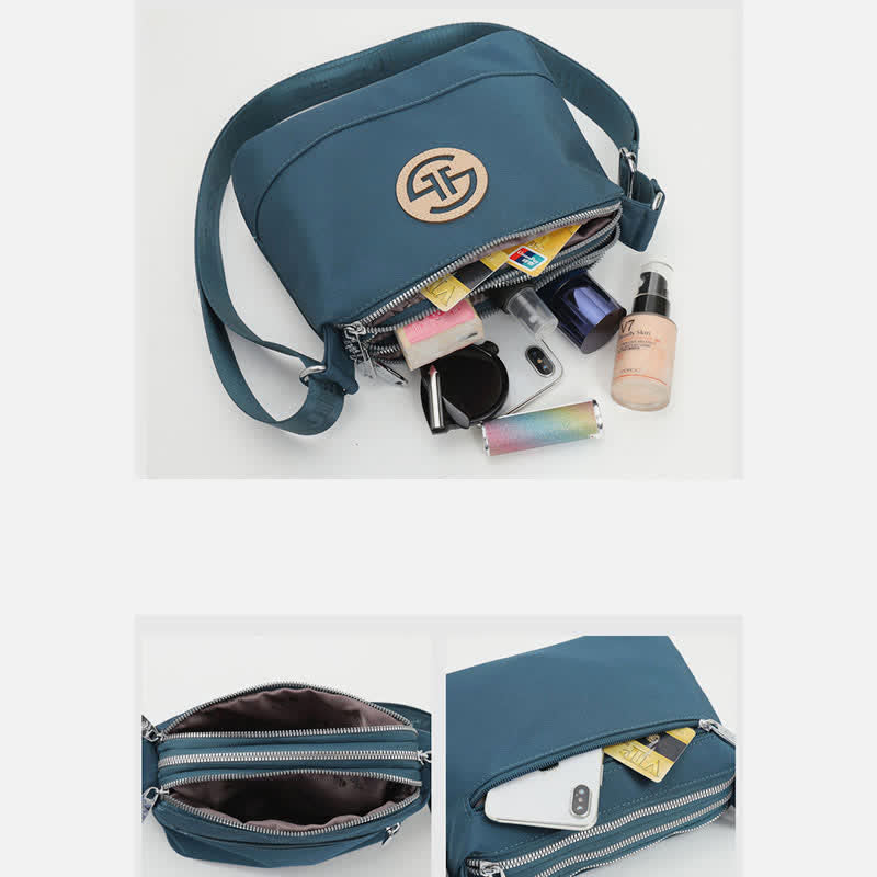 Kleine Umhängetasche mit dreifachem Reißverschluss, leichte, wasserdichte Nylon-Handtasche für Damen
