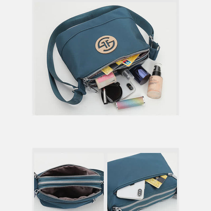 Kleine Umhängetasche mit dreifachem Reißverschluss, leichte, wasserdichte Nylon-Handtasche für Damen