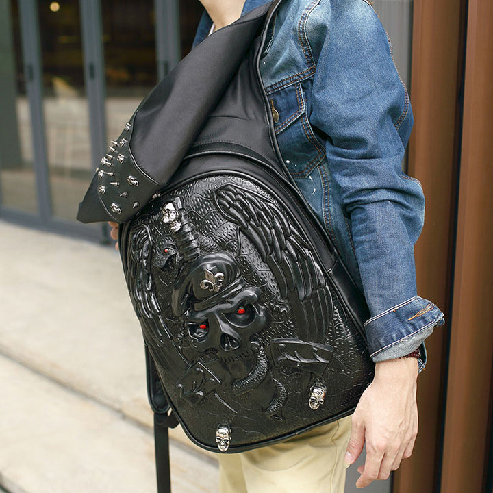 3D-Totenkopf-Rucksack, Gothic-Nieten, Laptop-Rucksack mit Kapuzenmütze