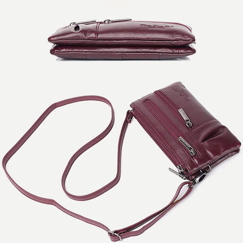 Clutch-Geldbörse für Damen, mehrere Taschen, Echtleder-Geldbörse mit Umhängegurt