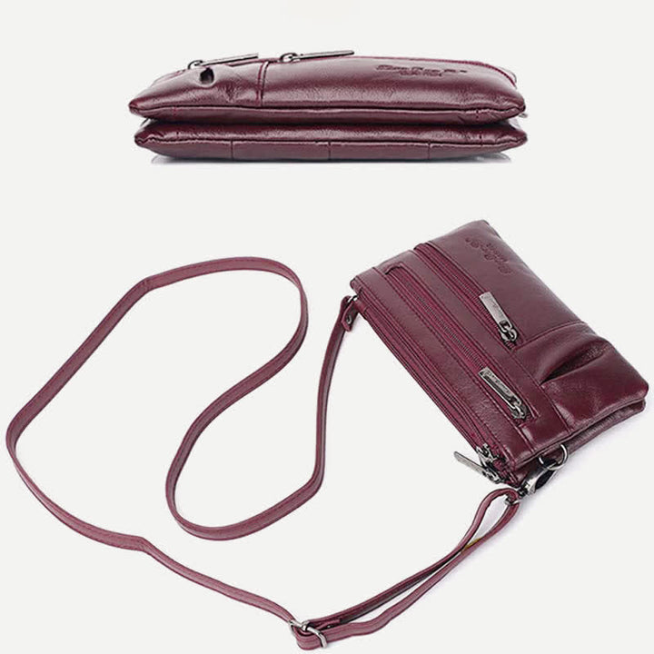 Clutch-Geldbörse für Damen, mehrere Taschen, Echtleder-Geldbörse mit Umhängegurt