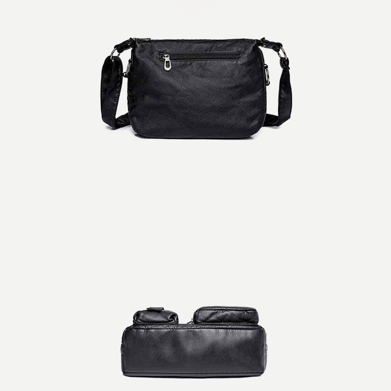 Damen Umhängetasche aus weichem Leder mit zwei Fächern, geräumige Handtasche, Schultertasche