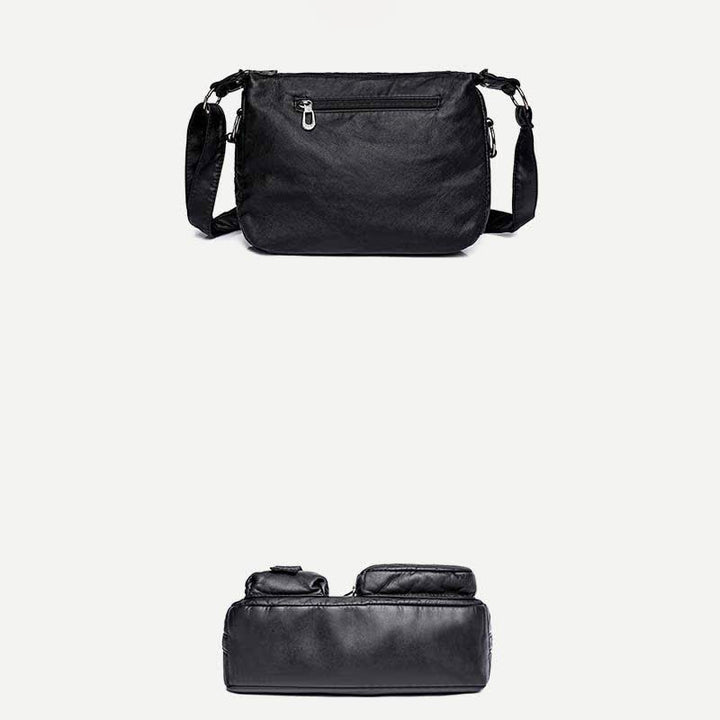 Damen Umhängetasche aus weichem Leder mit zwei Fächern, geräumige Handtasche, Schultertasche