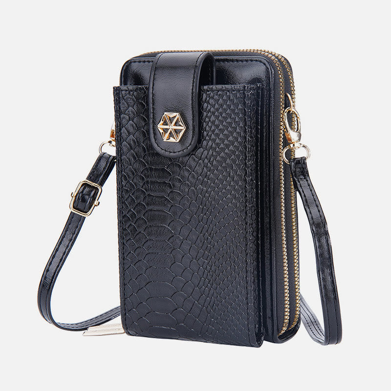 Solide Schlangenhaut-Grain-Telefontasche für Frauen Elegante Crossbody-Geldbörse