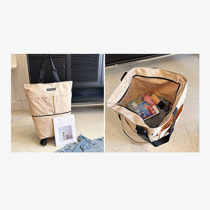 Supermarkt Rolling Tote Abnehmbare Faltbare Räder Schulter Handtasche Für Frauen
