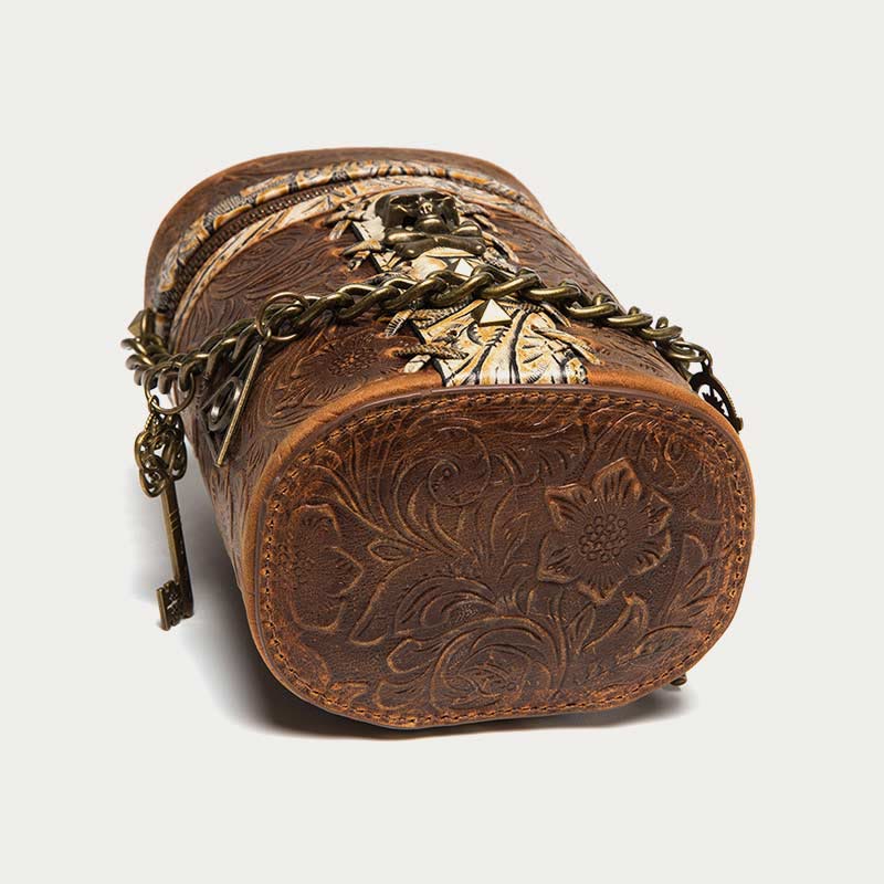 Vintage Umhängetasche Ausgefallene Totenkopf Design Leder Bucket Bag