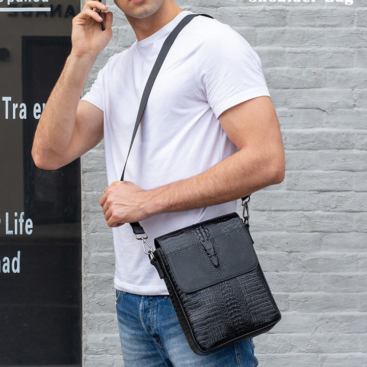 Clamshell Messenger Bag Herren Unifarben Krokodildruck Business Geldbörse