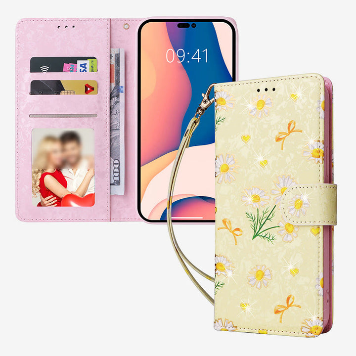 Bunte Blumen-Telefon-Kasten für Iphone Leder Clamshell Telefon Tasche