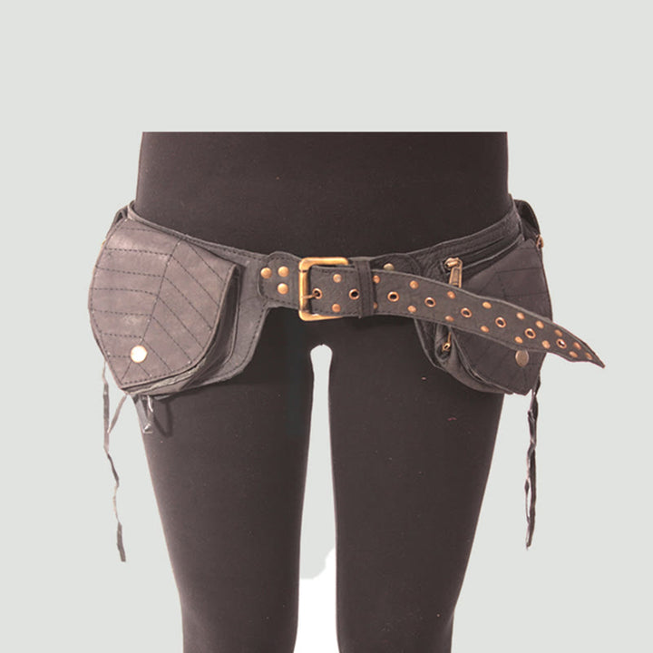 Gürteltasche für Damen, Vintage, mittelalterlich, mit genietetem Gürtel