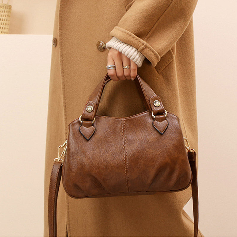 Damen Dreifach-Umhängetasche aus Leder mit Henkel oben, Umhängetasche, Handtasche