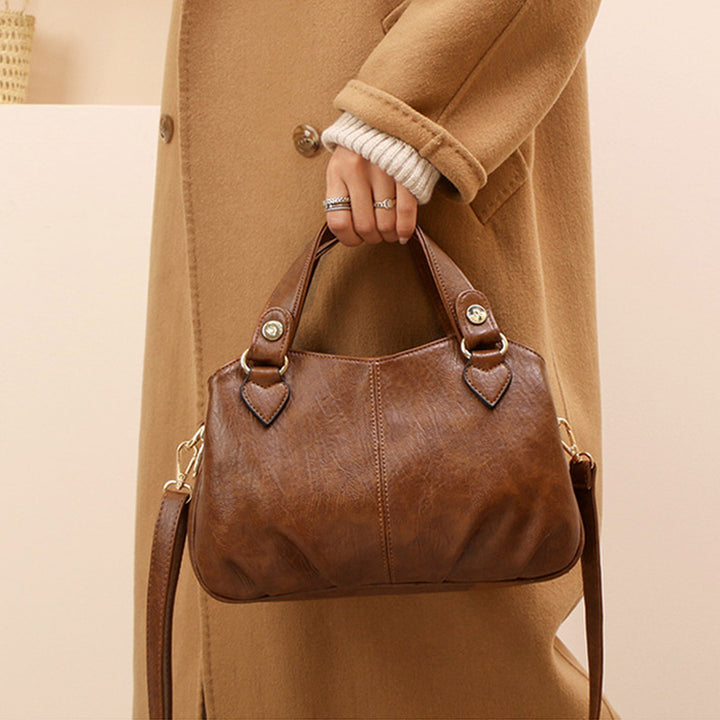 Damen Dreifach-Umhängetasche aus Leder mit Henkel oben, Umhängetasche, Handtasche