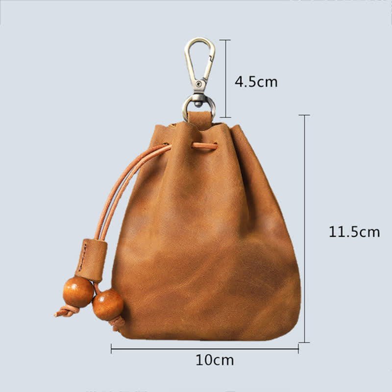 Vintage Münzgeldbörse Echtleder Beutel Brieftasche Kordelzug Aufbewahrungstasche