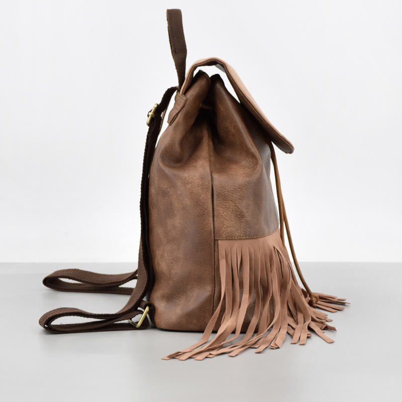 Vintage Quaste Rucksack Frauen Bohemian Kordelzug Leder Reise Geldbörse