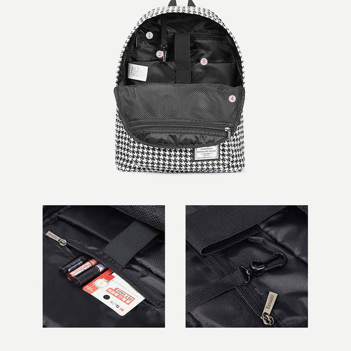 Rucksack mit Hahnentrittmuster, College-/Schulrucksack für Damen, Reise-Tagesrucksack, passend für 15,6 Zoll Laptop
