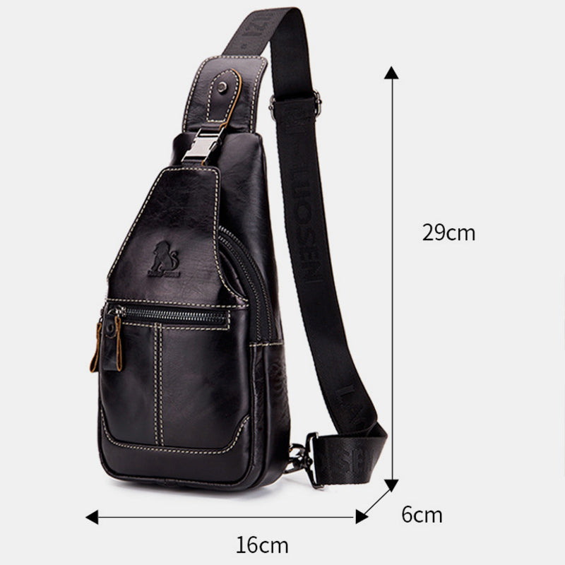 Schultertasche im Vintage-Stil mit mehreren Taschen und Kopfhöreranschluss