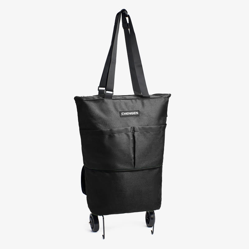 Supermarkt Rolling Tote Abnehmbare Faltbare Räder Schulter Handtasche Für Frauen