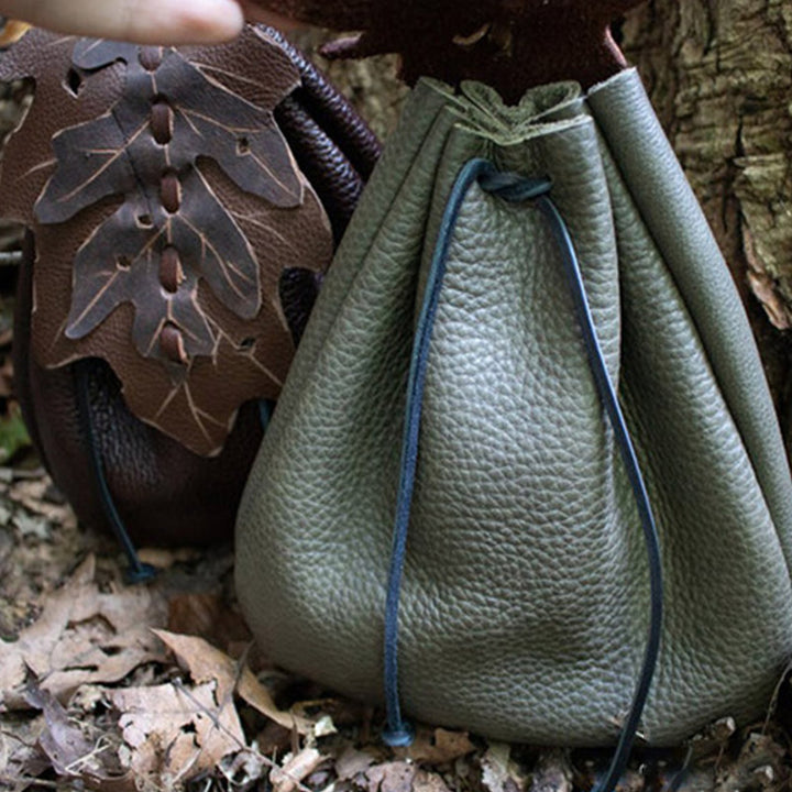 Mittelalterliche Renaissance-Münztasche aus Leder mit Kordelzug, Gürteltasche