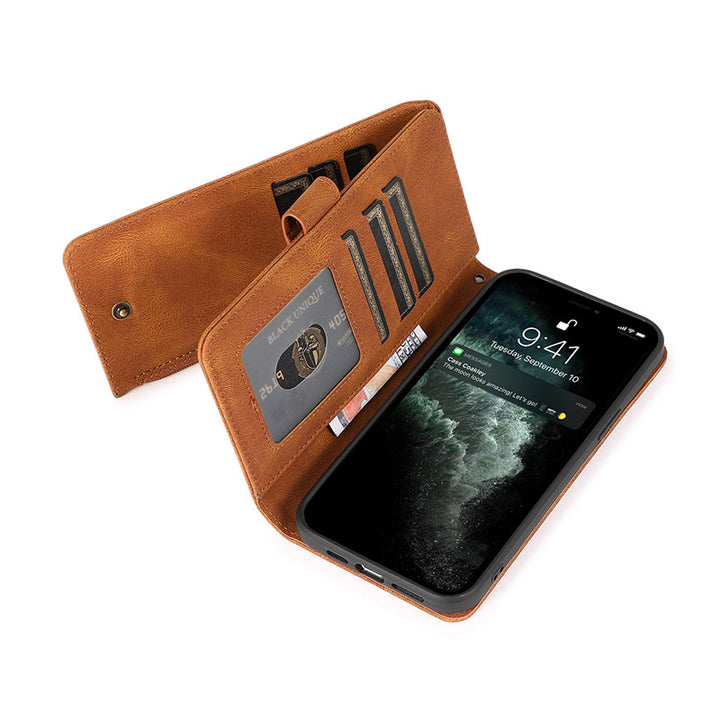 Brieftaschenetui für iPhone Samsung, langlebiges Flip-Lanyard-Gurt-Armband, Reißverschluss, Kartenhalter