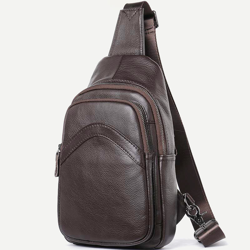 Schultertasche für Herren aus echtem Leder, lässiger Einkaufs-Tagesrucksack
