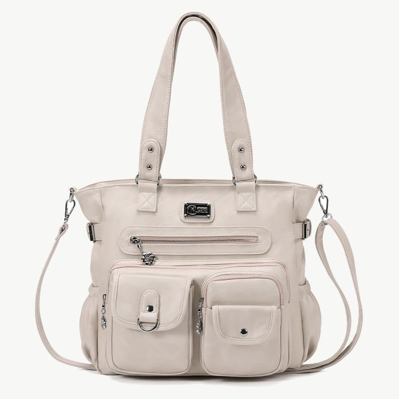 Große Umhängetasche für Damen mit mehreren Taschen und zwei Verwendungsmöglichkeiten