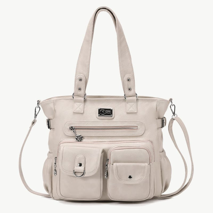 Große Umhängetasche für Damen mit mehreren Taschen und zwei Verwendungsmöglichkeiten