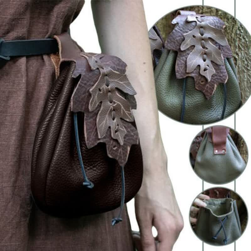 Mittelalterliche Renaissance-Münztasche aus Leder mit Kordelzug, Gürteltasche