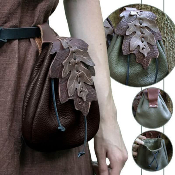 Mittelalterliche Renaissance-Münztasche aus Leder mit Kordelzug, Gürteltasche