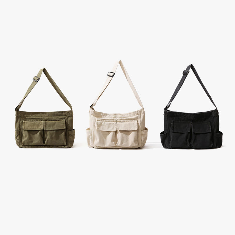 Umhängetasche aus Canvas mit mehreren Taschen für Damen, Retro, leichte Schultertasche