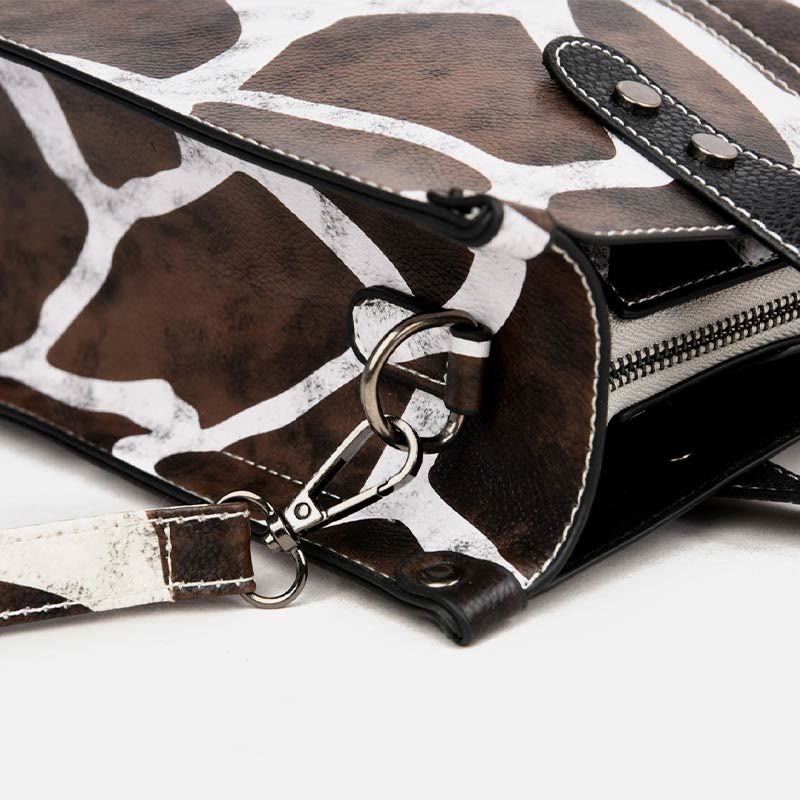 Tragetasche mit Leopardenmuster, Set aus Leder, Handtasche für Damen