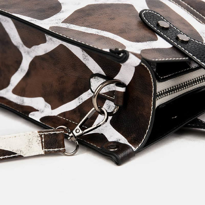 Tragetasche mit Leopardenmuster, Set aus Leder, Handtasche für Damen