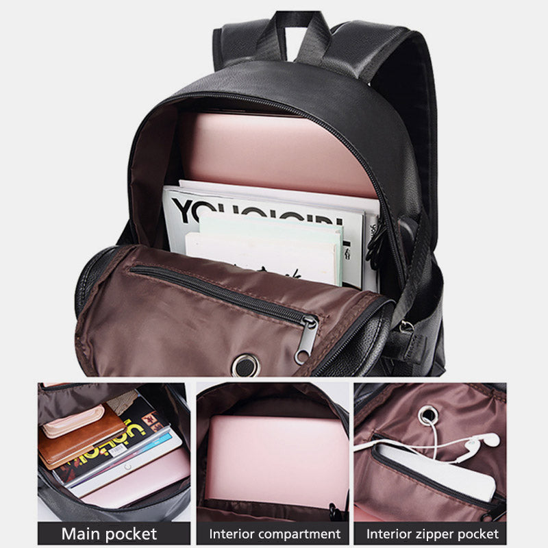 Multifunktionaler Diebstahlschutz-Lederrucksack mit großer Kapazität und USB-Ladeanschluss