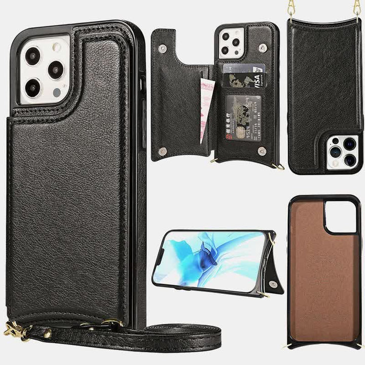 Kompatibel mit iPhone Kickstand Wallet Case Handytasche mit Umhängegurt