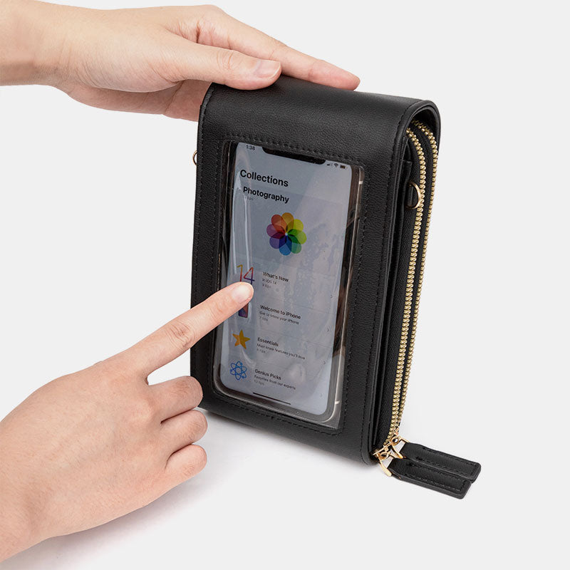 Telefontasche mit mehreren Fächern und transparentem Fenster