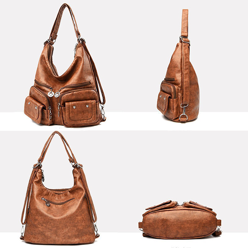 2-Wege-Verwendung, mehrere Taschen, große Kapazität, Vintage-Rucksack, Umhängetasche