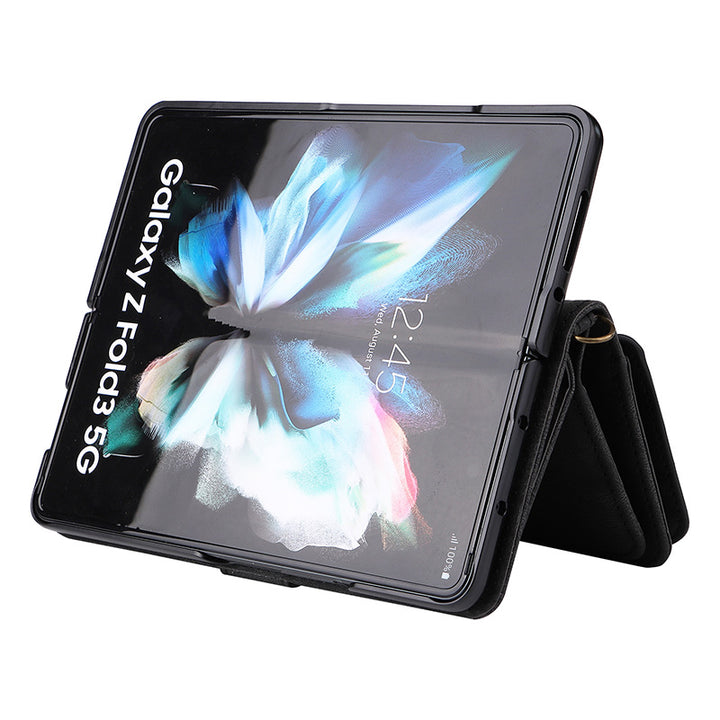 2-in-1-Geldbörsenhülle Handyhülle für Samsung Z Fold 3 4 Armband Reißverschluss Kartenhalter