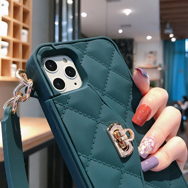 Handtaschenhülle mit Kartenhalter für iPhone, Silikon, stoßfeste Luxus-Telefontasche