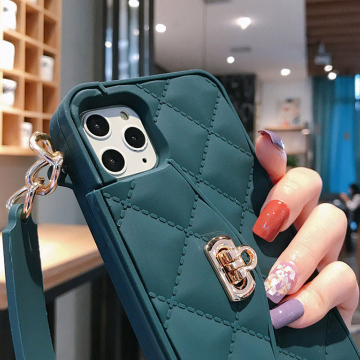 Handtaschenhülle mit Kartenhalter für iPhone, Silikon, stoßfeste Luxus-Telefontasche