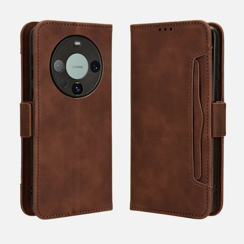 Huawei Mate 60 Clamshell-Telefonhülle aus Leder mit mehreren Kartenfächern