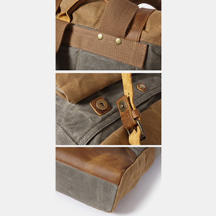 Canvas-Leder-Rucksack für College-Wochenendreisen, passend für 15,6-Zoll-Laptops