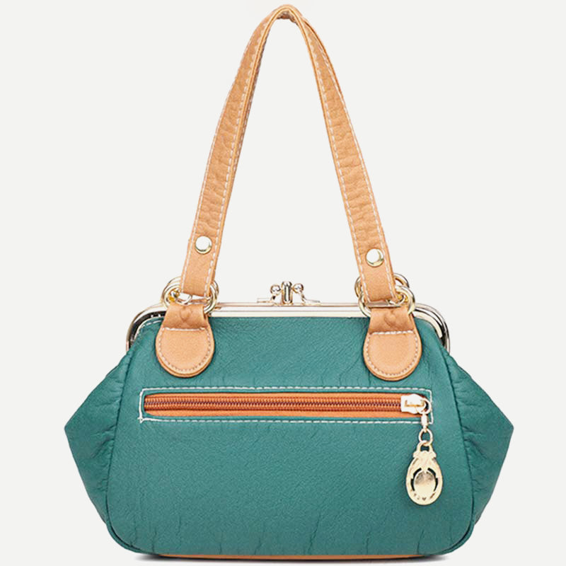Retro Doppellagige Kiss-Lock Schulterhandtasche Party Abendtasche mit Umhängekette