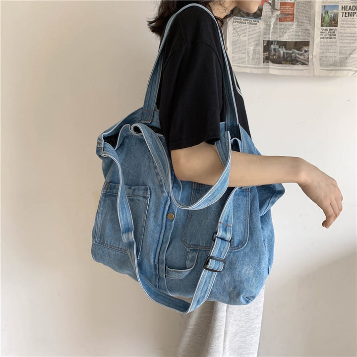 Denim-Einkaufstasche für Damen, große Kapazität, Umhängetasche - image 5