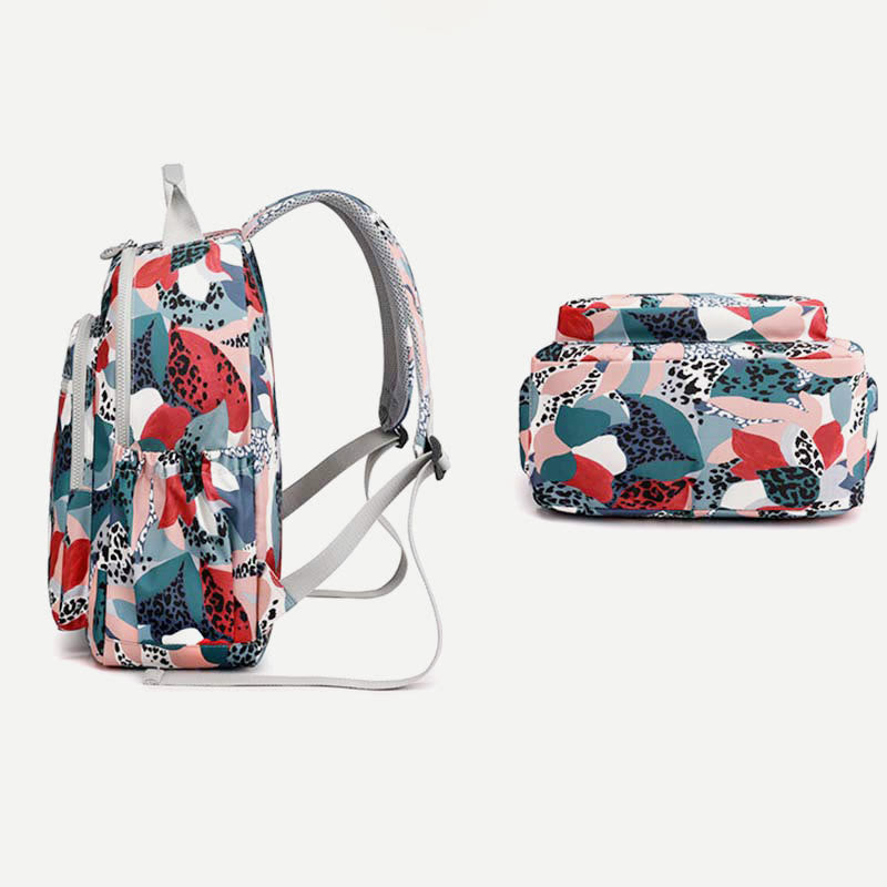 Rucksack für Damen, wasserdicht, mit mehreren Fächern, Druck, lässig, Nylon, leicht, Schultasche