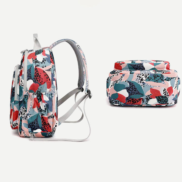Rucksack für Damen, wasserdicht, mit mehreren Fächern, Druck, lässig, Nylon, leicht, Schultasche