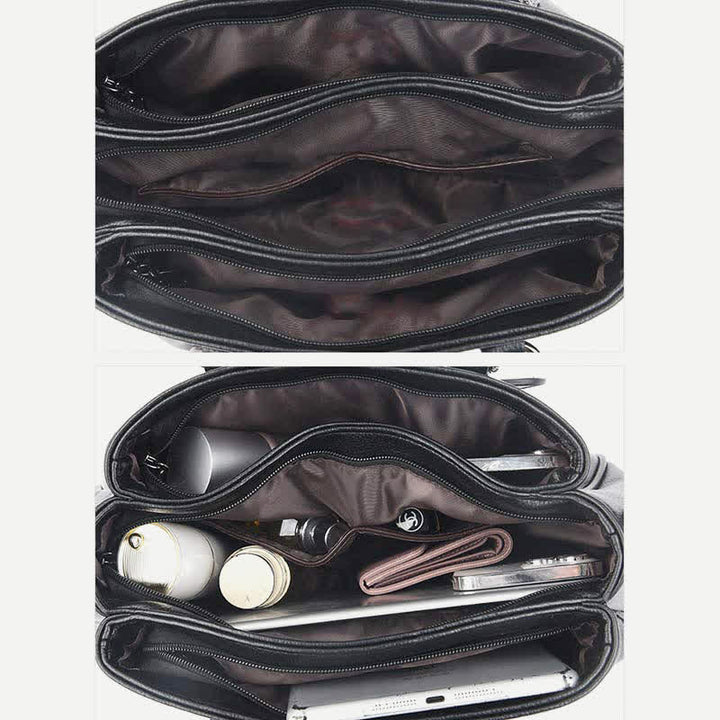 Handtasche mit drei Fächern und Henkel, Umhängetasche aus PU-Leder