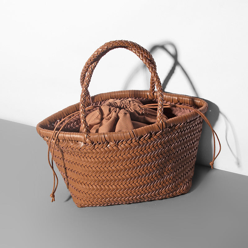 Damen Handtasche aus weichem PU-Leder, gewebt, handgefertigt, Sommer-Umhängetasche