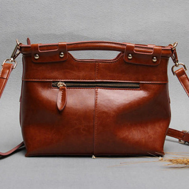 Top-Griff-Tasche für Damen, genietete Umhängetasche aus Rindsleder